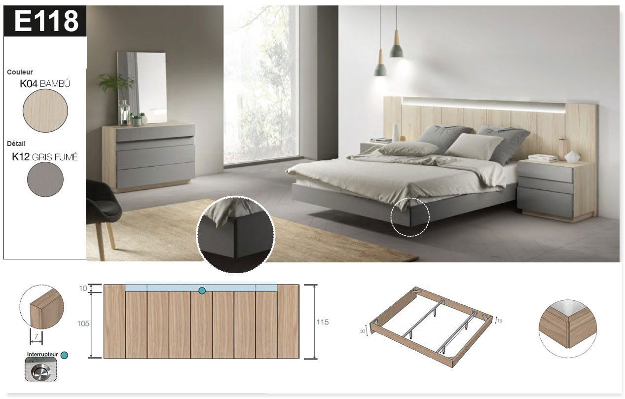 Lit adulte design double couchage 160